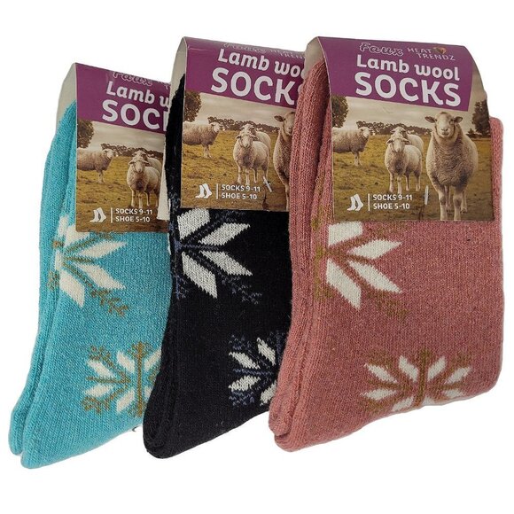 Ladies Lamb Wool Blend Socks, Thermal Warm Winter Hiking Boot Socks 3-Pack NEW - Picture 1 of 5